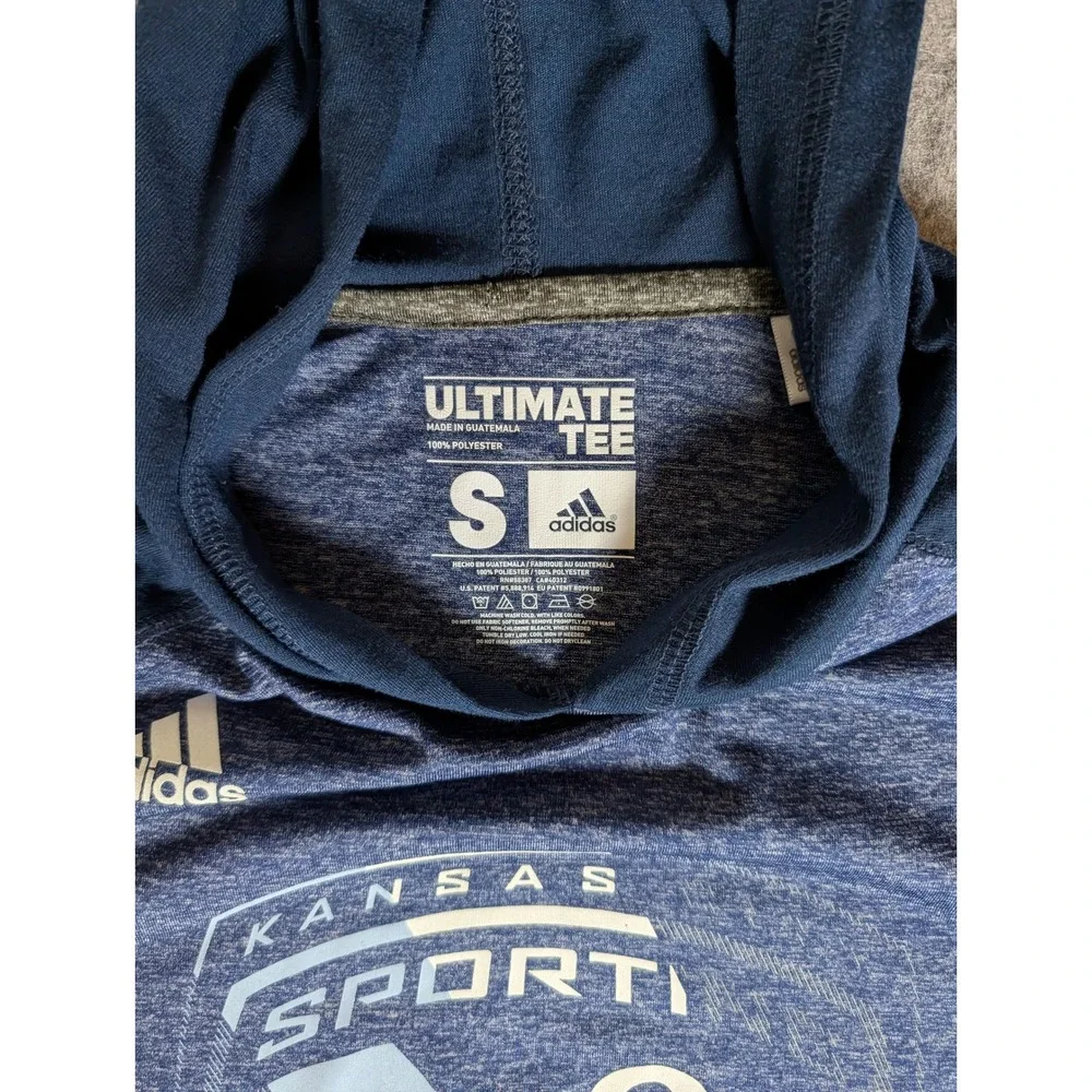 Adidas Sporting Kansas City MLS Climalite Ultimate Tee Hoodie‎ Navy Blue Mens S